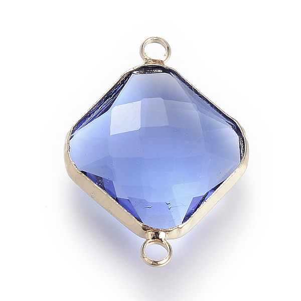 

PandaHall Glass Links connectors, with Brass Findings, Faceted, Rhombus, Cornflower Blue, 27x20x5.5mm, Hole: 2.5mm Glass Rhombus Blue