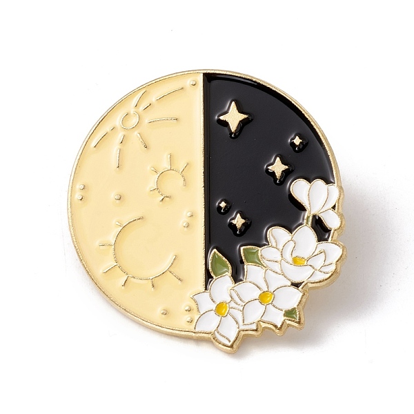 

PandaHall Moon with Flower Enamel Pin, Alloy Badge for Backpack Clothes, Golden, Colorful, 30.5x28.5x1.5mm, Pin: 1mm Alloy+Enamel Multicolor