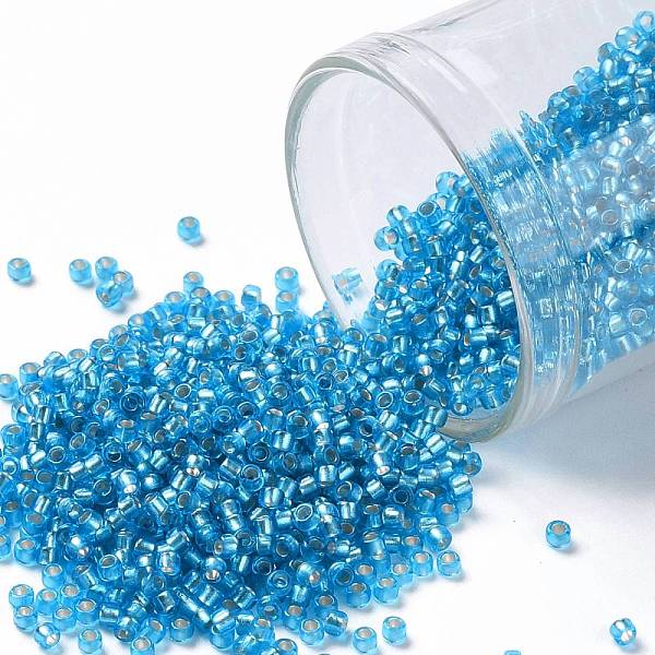 

PandaHall TOHO Round Seed Beads, Japanese Seed Beads, (23BF) Silver Lined Frost Dark Aquamarine, 15/0, 1.5mm, Hole: 0.7mm, about..., Cyan