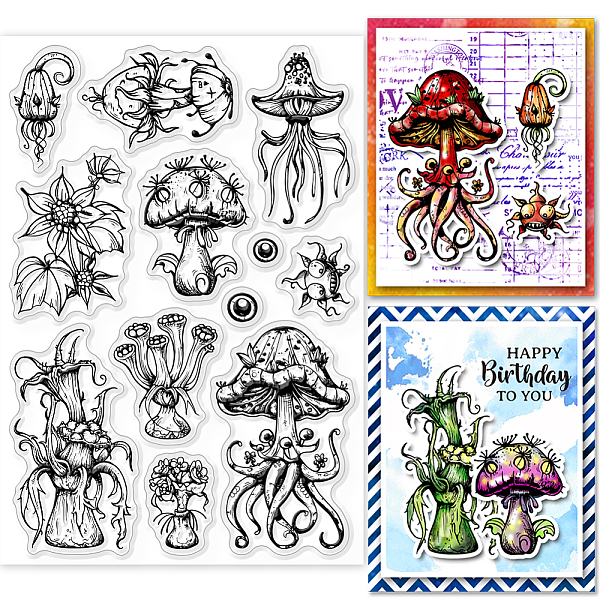 

PandaHall GLOBLELAND Strange Mushroom Clear Stamps for Cards Making Plants Clear Stamp Seals Transparent Stamps for DIY Scrapbooking Photo...