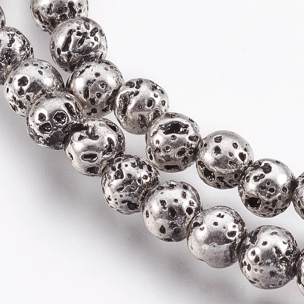 

PandaHall Electroplate Natural Lava Rock Beads Strands, Long-Lasting Plated, Round, Bumpy, Platinum Plated, 4.5~5mm, Hole: 0.8mm, about...