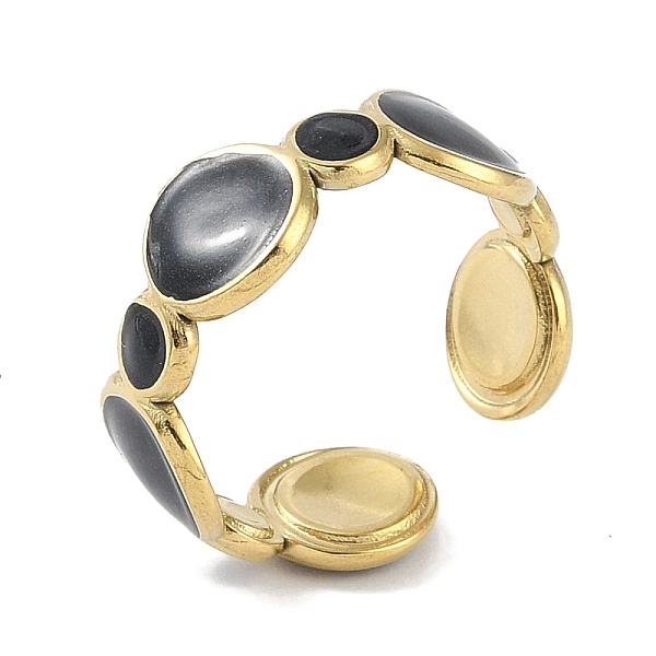 

PandaHall Ion Plating(IP) 304 Stainless Steel Enamel Cuff Finger Rings, Round Open Rings for Women, Real 18K Gold Plated, Adjustable, 8.5mm..., Black