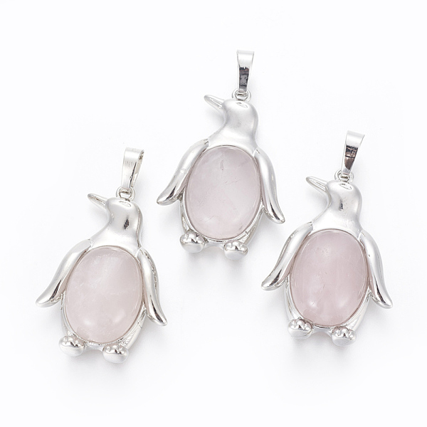 

PandaHall Natural Rose Quartz Pendants, with Brass Findings, Penguin, Platinum, 34~35x24~25x5~8mm, Hole: 8x5mm Rose Quartz Penguin