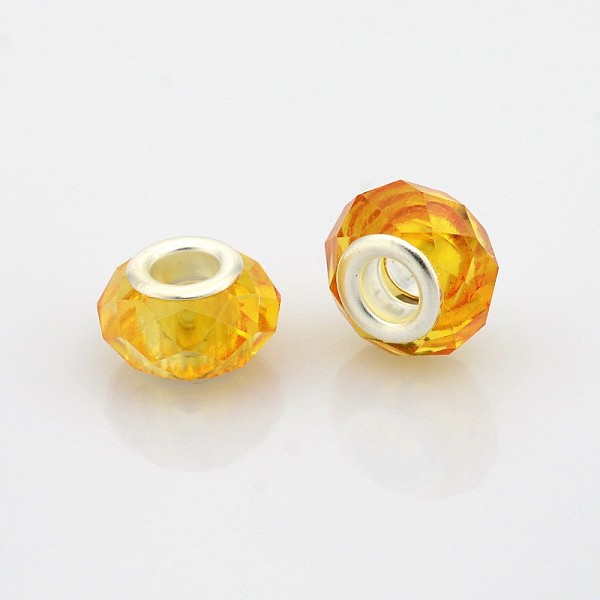 

PandaHall Faceted Glass European Beads, Large Hole Rondelle Beads, with Silver Color Plated Brass Cores, Orange, 14x9mm, Hole: 5mm...