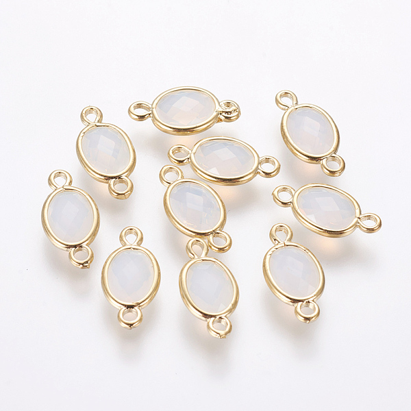 

PandaHall Oval Faceted Golden Brass Opalite Links connectors, Golden, 15x7x3.2mm, Hole: 1mm Opalite Oval Brown