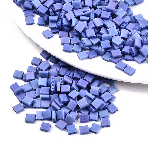 

PandaHall 2-Hole Baking Paint Glass Seed Beads, Opaque Frosted Colours Rainbow, Rectangle, Cornflower Blue, 5x4.5~5.5x2~2.5mm, Hole...