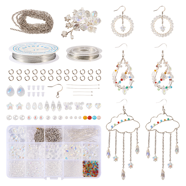 

PandaHall DIY Wire Wrap Earring Making Kit, Including Glass Round & Teardrop Beads, Brass Earring Hooks, Copper Jewelry Wire, Iron Cable..., Clear