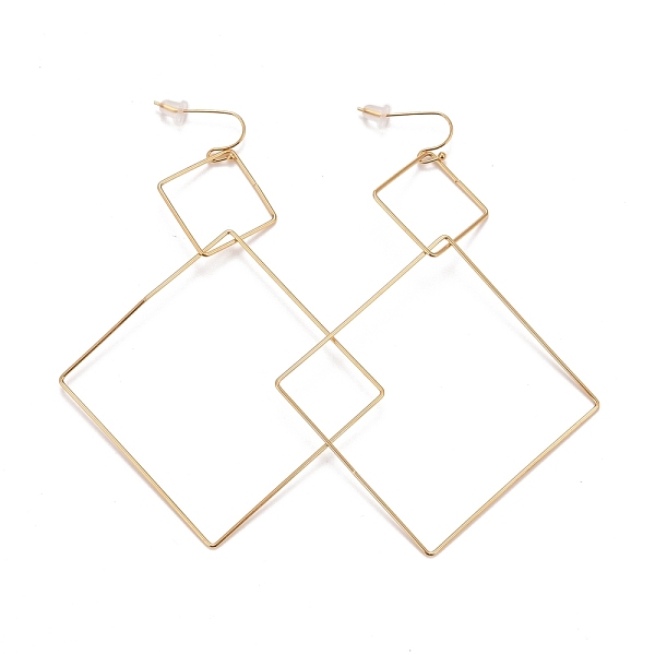 

PandaHall Ion Plating(IP) Rhombus 304 Stainless Steel Dangle Earrings for Women, Golden, 108.5x69x1.8mm, Pin: 0.6mm 304 Stainless Steel