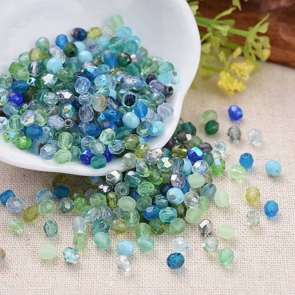 

PandaHall Fire-polished Czech Glass Beads, Electroplated/Dyed/Frosted, Faceted, Drum, Mixed Color, 4x4mm, Hole: 1mm, about..., Multicolor