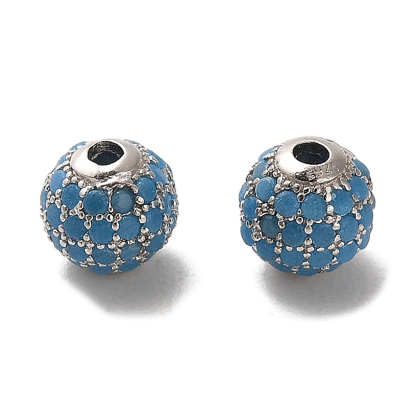 

PandaHall Rhodium Plated 925 Sterling Silver Micro Pave Cubic Zirconia Beads, Round, Real Platinum Plated, Deep Sky Blue, 6x5.5mm, Hole...