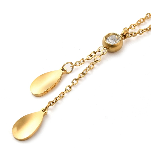 

PandaHall Teardrop Vacuum Plating 304 Stainless Steel Lariat Necklaces, with Rhinestone, Golden, 15.24 inch(38.7cm) Rhinestone Teardrop..., Clear