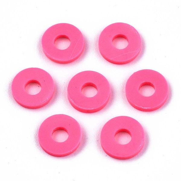 

PandaHall Handmade Polymer Clay Beads, for DIY Jewelry Crafts Supplies, Disc/Flat Round, Heishi Beads, Camellia, 6x1mm, Hole: 2mm, about..., Pink