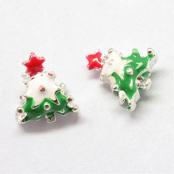 

PandaHall Alloy Enamel European Beads, Christmas Tree, Large Hole Beads, Silver Color Plated, Green, 15x13x8.5mm, Hole: 5mm Alloy+Enamel...