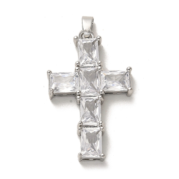 

PandaHall Brass Pendants, with Glass, Long-Lasting Plated, Cross, Platinum, 33.5x21x5.5mm, Hole: 5x3mm Alloy+Cubic Zirconia Cross Clear