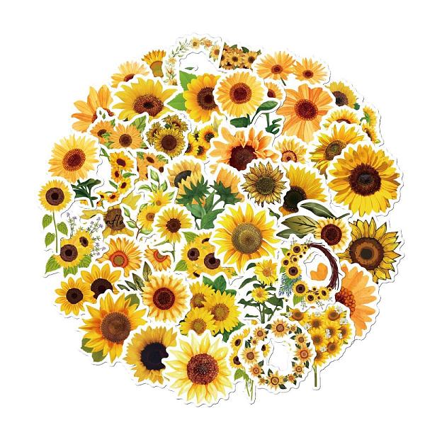

PandaHall Waterproof PVC Adhesive Stickers, for Suitcase, Skateboard, Refrigerator, Helmet, Mobile Phone Shell, Sunflower Pattern, 60~80mm..., Yellow