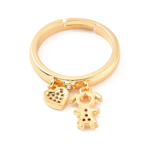 

PandaHall Girl and Heart Cubic Zirconia Charm Adjustable Ring, Brass Jewelry for Women, Cadmium Free & Lead Free, Real 18K Gold Plated, US..., Pink