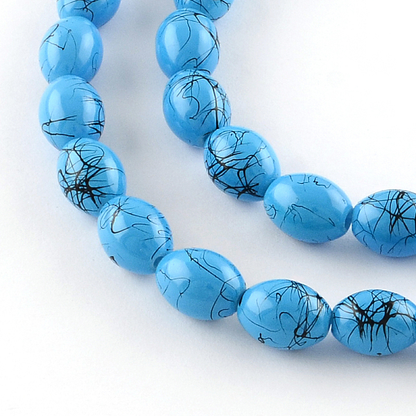 

PandaHall Baking Painted Drawbench Glass Bead Strands, Oval, Deep Sky Blue, 8x6~6.5mm, Hole: 1mm, about 100pcs/strand, 31.4 inch Glass Oval