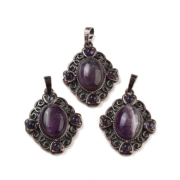 

PandaHall Natural Amethyst Rhombus Pendants, Red Copper Tone Brass Charms, 34x27x8mm, Hole: 8x5mm Amethyst Rhombus