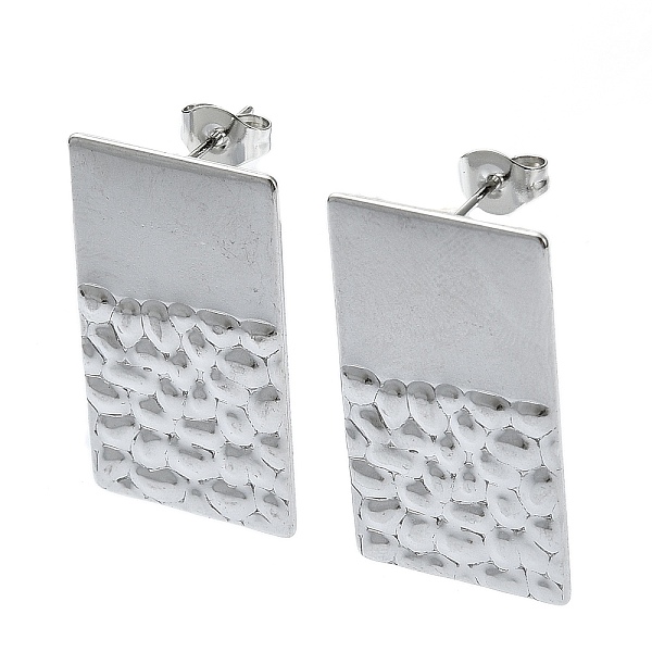 

PandaHall 201 Stainless Steel Stud Earrings, with 304 Stainless Steel Pins, Textured Rectangle, Stainless Steel Color, 27x16mm 201 Stainless...
