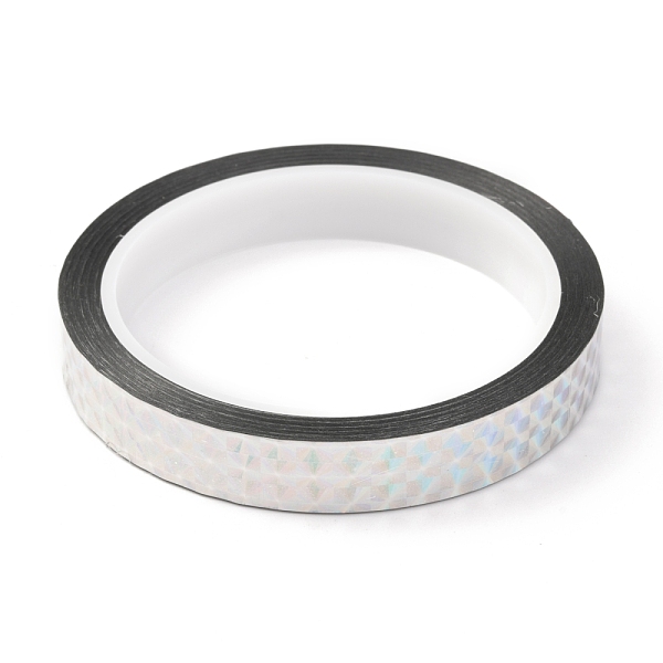 

PandaHall Laser Shining PET Plastic Scrapbook Decorative Adhesive Tapes, Silver, 0.59 inch(15mm), 50m/roll Plastic Silver