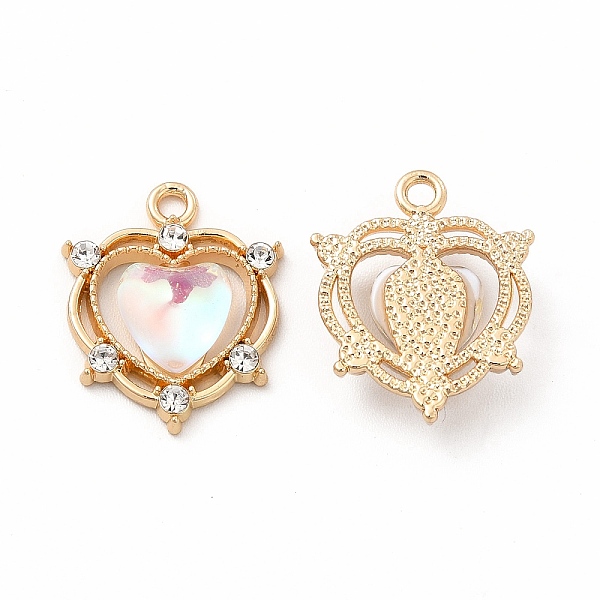 

PandaHall Rack Plating Eco-friendly Alloy Crystal Rhinestone Pendants, with Resin, Heart Charm, Golden, 18x15x5mm, Hole: 1.6mm...