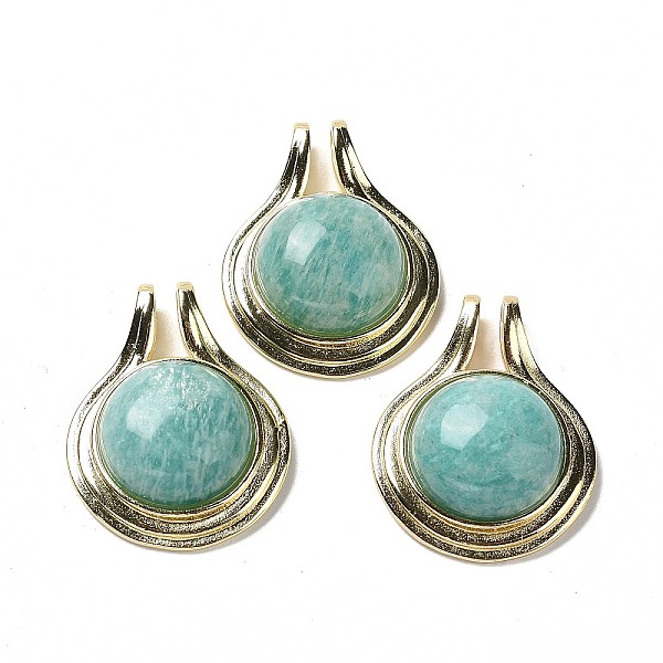 

PandaHall Natural Amazonite Pendants, Rack Plating Golden Plated Brass Half Round Charms, Cadmium Free & Lead Free, 28x22.5x10mm, Hole...