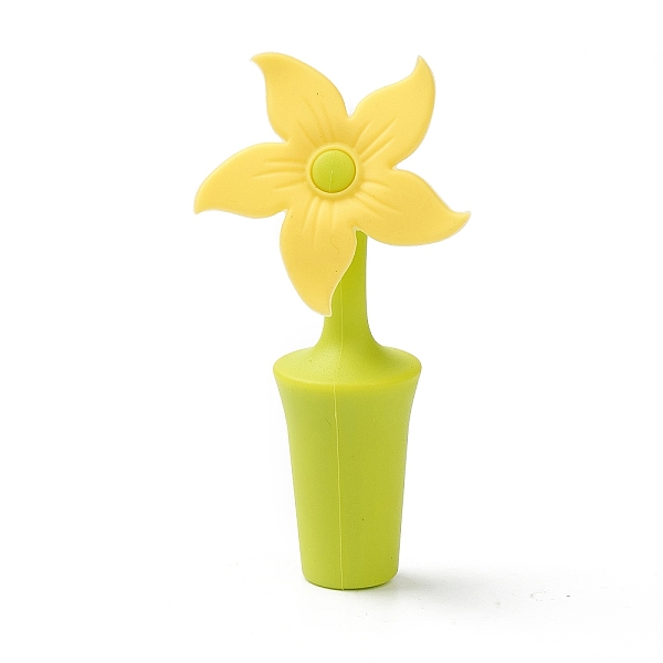 

PandaHall Silicone Wine Bottle Stoppers, Flower, Yellow, 91x44x24mm, Hole: 7.5mm Silicone Flower Yellow