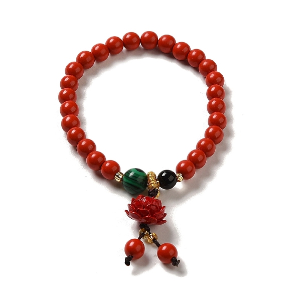 

PandaHall 6mm Round Cinnabar Mala Stretch Bracelets, with Synthetic Malachite and Natural Agate, Flower, Inner Diameter: 2 inch(4.95~5.1cm)..., Red