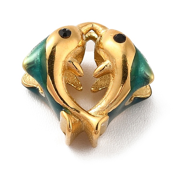 

PandaHall Ion Plating(IP) 304 Stainless Steel Enamel European Beads, with Rhinestone, Large Hole Beads, Dolphin, Golden, 11x12.5x8mm, Hole..., Black