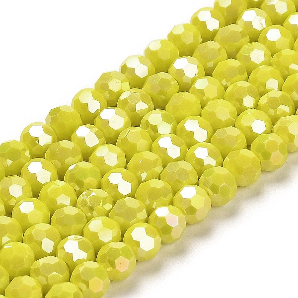 

PandaHall Opaque Glass Beads Stands, AB Color, Faceted(32 Facets), Round, Yellow, 6x5.5mm, Hole: 1.2mm, about 91~93pcs/strand, 19.49~19.92...