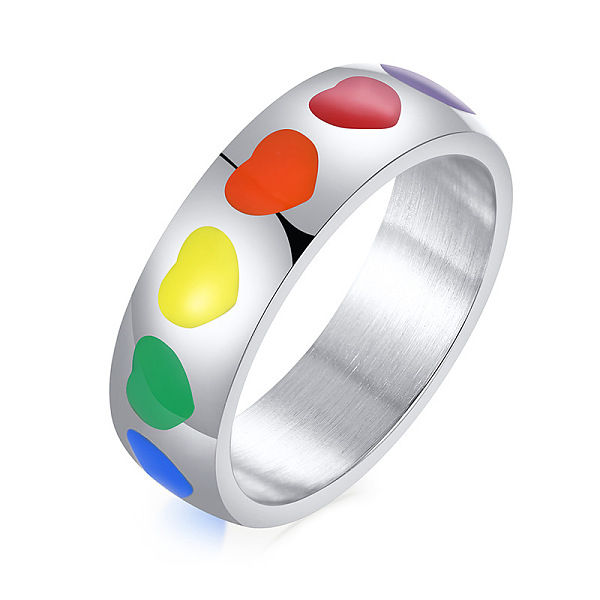 

PandaHall Rainbow Color Pride Flag Enamel Heart Finger Ring, Stainless Steel Jewelry for Men Women, Stainless Steel Color, US Size 10...