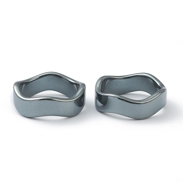 

PandaHall Non-magnetic Synthetic Hematite Finger Rings, Wave, US Size 7 1/4(17.5mm) Non-magnetic Hematite