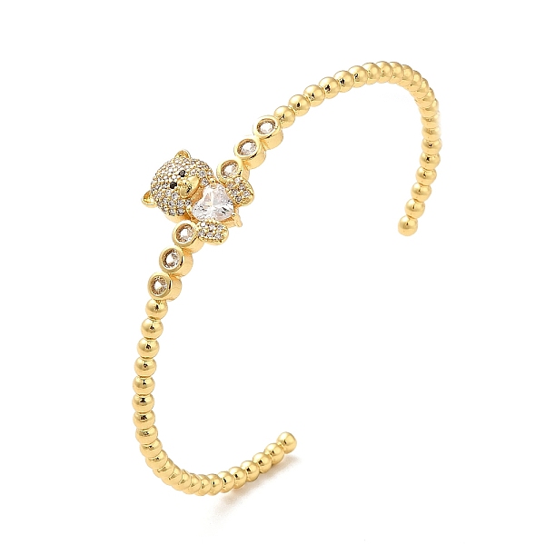 

PandaHall Cubic Zirconia Bear with Heart Open Cuff Bangle, Rack Plating Brass Jewelry for Women, Lead Free & Cadium Free, Real 18K Gold...