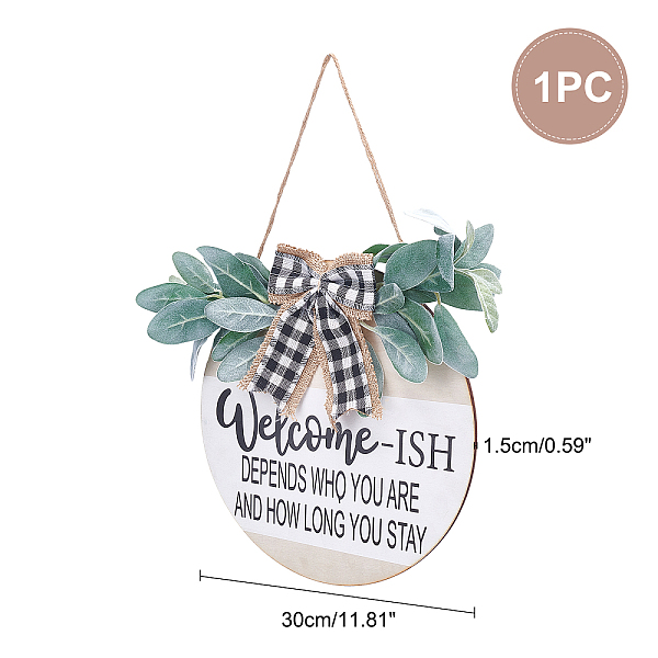 

PandaHall Natural Wood Hanging Wall Decorations for Front Door Home Decoration, Flat Round with Bowknot, Word Welcome, White, 30x30x1.5cm...