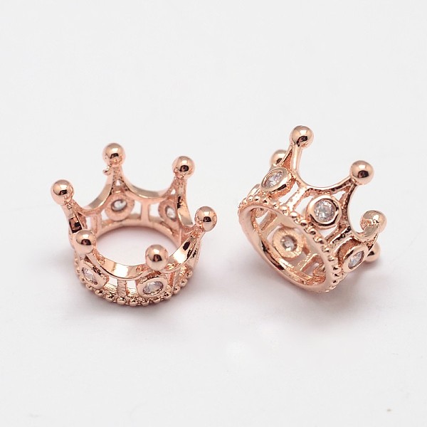 

PandaHall Crown Brass Micro Pave Grade AAA Cubic Zirconia Large Hole Beads, Cadmium Free & Nickel Free & Lead Free, Rose Gold, 13x8mm, Hole...