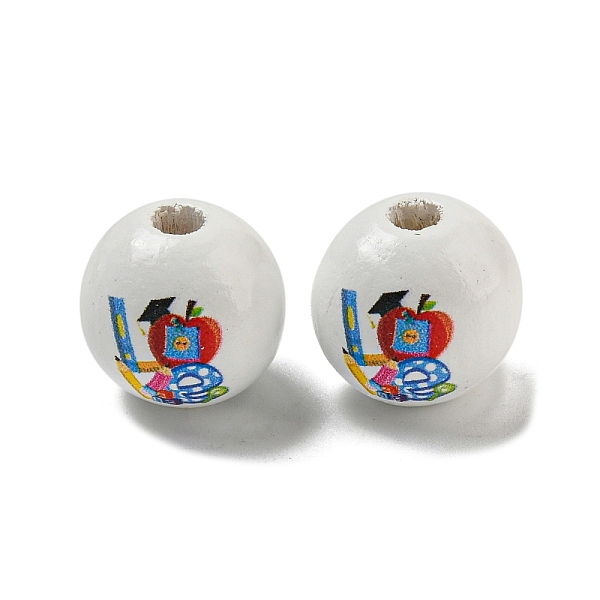 

PandaHall Printed Wood European Beads, Large Hole Beads, Round, White, 16~16.5x14.5~15mm, Hole: 4mm Wood Round White