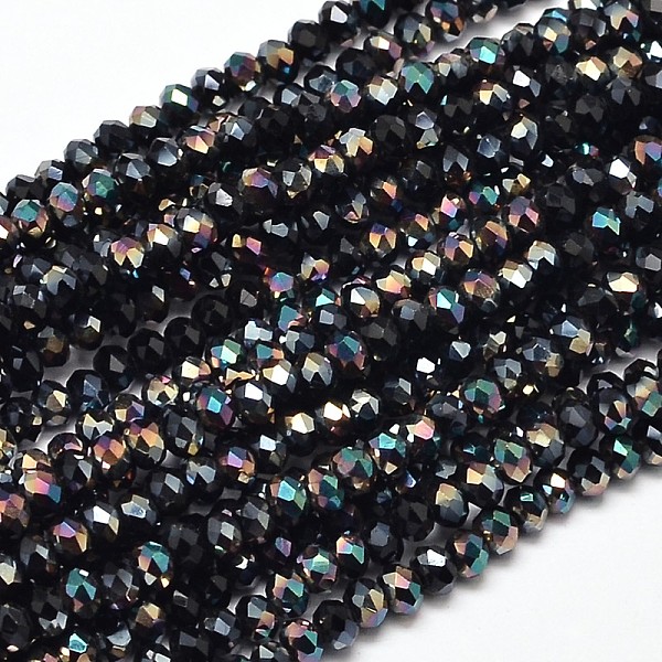 

PandaHall Faceted Rondelle Half Rainbow Plated Electroplate Glass Beads Strands, Black, 3.5x2mm, Hole: 0.5mm, about 148pcs/strand, 14.9 inch...