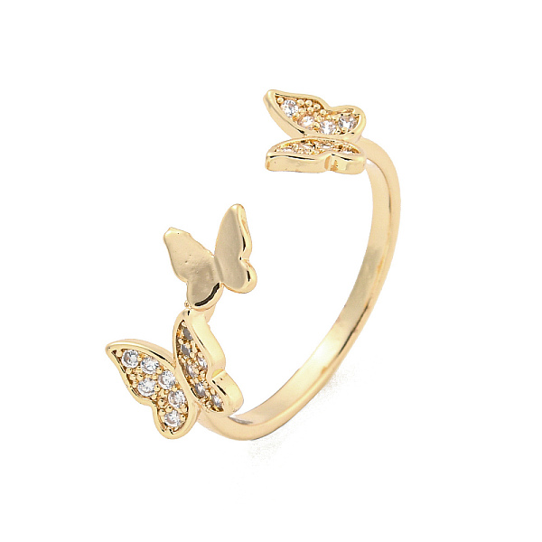 

PandaHall Brass Micro Pave Cubic Zirconia Cuff Rings, Butterfly Open Rings for Women, Long-Lasting Plated, Golden, Adjustable Brass+Cubic..., Clear