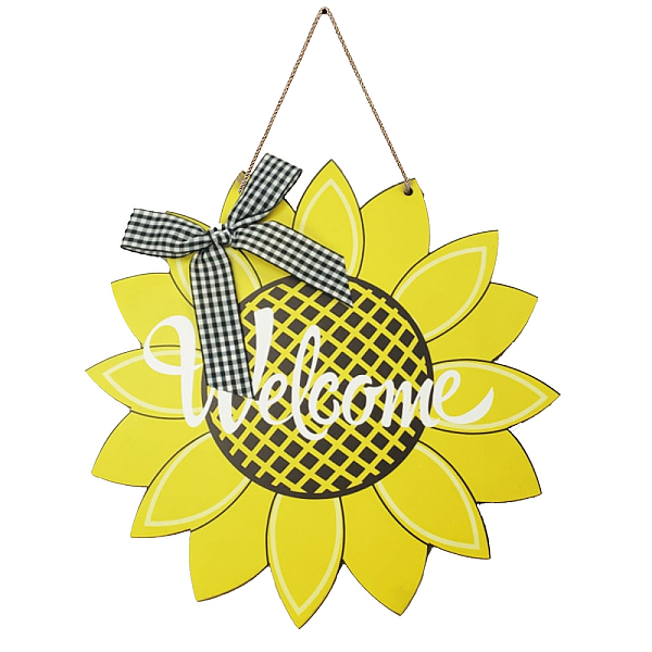 

PandaHall CREATCABIN Wooden Pendant Decorations, with Jute Twine, for Party Gift Home Decoration, Sunflower, Yellow, 285x4mm Wood Flower...