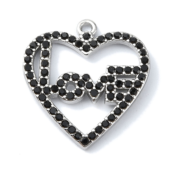 

PandaHall Rack Plating Alloy with Rhinestone Pendants, Love Heart, Platinum, 25x24x3mm, Hole: 1.4mm Alloy+Rhinestone Heart Black