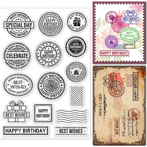 

PandaHall GLOBLELAND Birthday Theme Postmark Clear Stamps for DIY Scrapbooking Birthday Label Retro Background Silicone Clear Stamp Seals...