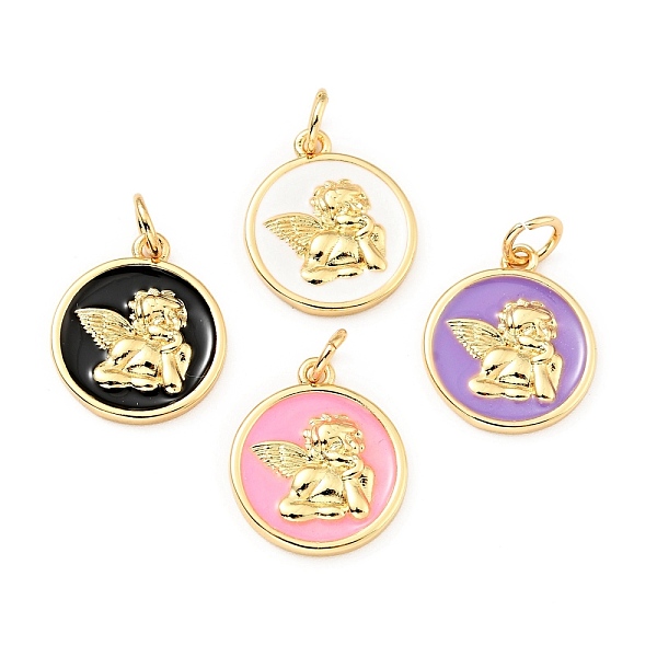 

PandaHall Brass Enamel Pendants, with Jump Rings, Cadmium Free & Lead Free, Real 18K Gold Plated, Flat Round with Angel, Mixed Color, 18.5mm..., Multicolor