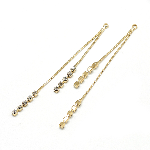 

PandaHall Brass Chain Tassel Big Pendants, with Cubic Zirconia, Clear, Real 18K Gold Plated, 61x2x2mm, Hole: 1mm Brass Clear
