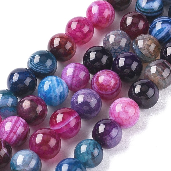 

PandaHall Natural Striped Agate/Banded Agate Beads Strands, Dyed & Heated, Round, Colorful, 10mm, Hole: 1.2mm, about 37pcs/strand, 14.65...