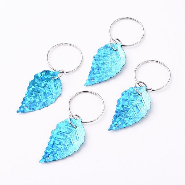 

PandaHall Plastic Paillette/Sequin Hair Braid Rings Pendants, Hair Clip Headband Accessories, Leaf, Sky Blue, 40mm Plastic Leaf Blue
