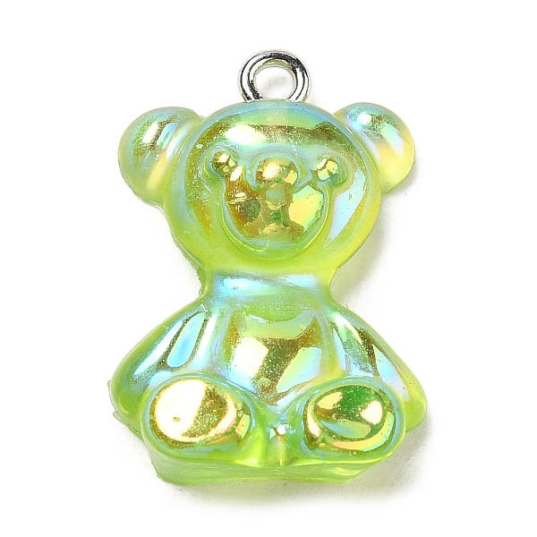 

PandaHall Transparent Resin Pendants, Iridescent Bear Charms with Platinum Plated Iron Loops, Light Green, 24.5~25.5x17~18x8~8.5mm, Hole...