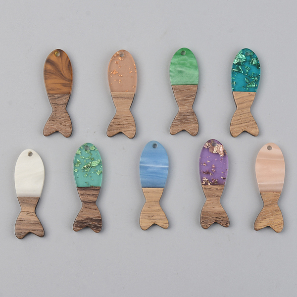 

PandaHall Resin & Walnut Wood Pendants, Fish, Mixed Color, 37.5x12x3mm, Hole: 2mm Resin+Wood Fish Multicolor