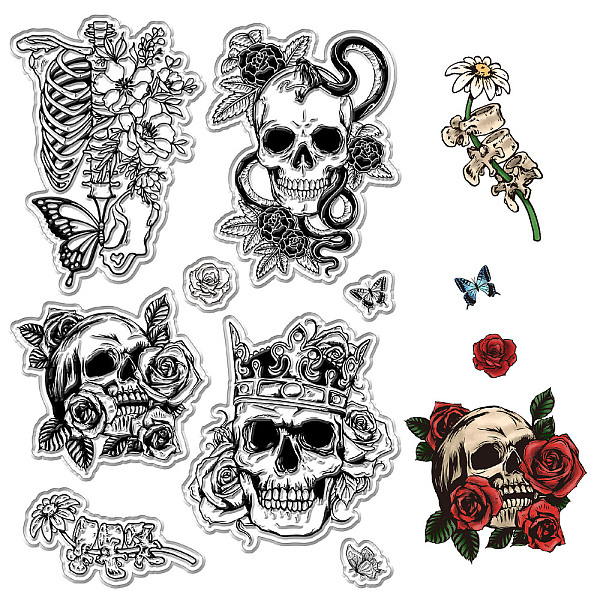 

PandaHall Custom PVC Plastic Clear Stamps, for DIY Scrapbooking, Photo Album Decorative, Cards Making, Stamp Sheets, Film Frame, Skull...