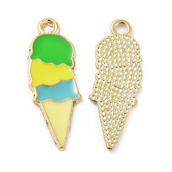 

PandaHall Summer Theme Alloy Enamel Pendants, Ice Cream Charms, Golden, Green, 26x10x1mm, Hole: 2mm Alloy+Enamel Food Green