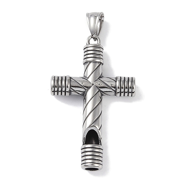 

PandaHall Viking 316 Surgical Stainless Steel Big Pendants, Blowable Whistle Cross Charm, Antique Silver, 50.5x30.5x6.5mm, Hole: 9.5x4.5mm...